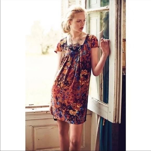 NWT Anthropologie Maeve Pintura Silk Shift Dress in Orange Floral Print, Size XS - Picture 1 of 14